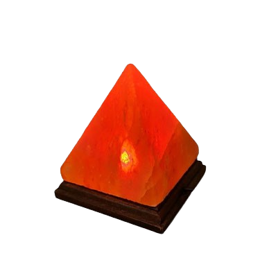 Crafted salt lamp pyramid shape carved from natural Himalayan rock salt for ambient lighting and decorative interior use supplied by crafted salt lamps