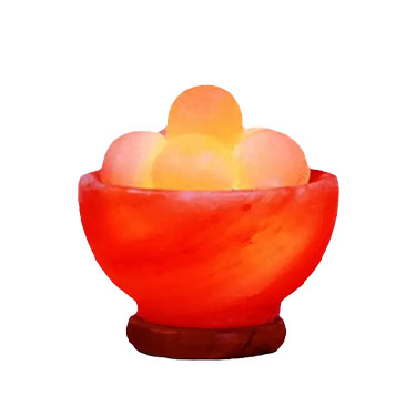 Round fire bowl rock salt lamp with ball-shaped salt pieces creating warm natural glow for interior decoration, fire bowl rock salt lamp.