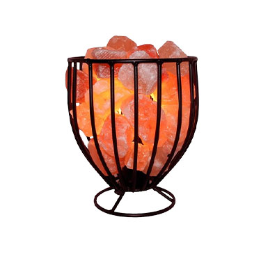 Trophy Iron Basket Salt Lamp handcrafted with genuine Himalayan salt crystals for wholesale Himalayan salt lamp buyers.