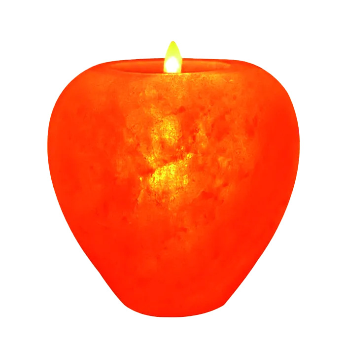 Apple Geometric Shape Pink Rock Salt Candle Holder handcrafted from authentic pink rock salt, tea light holder manufactured in Pakistan for home décor, wholesale supply, and export.