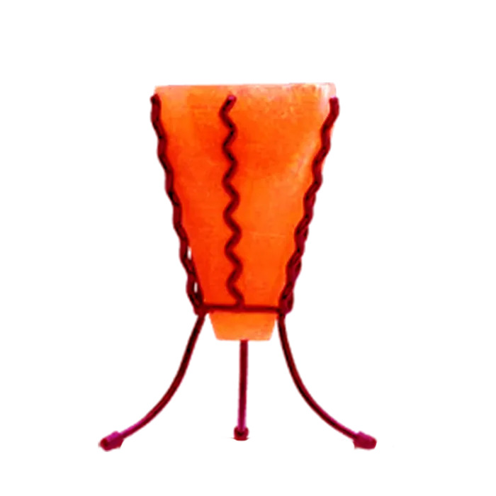 Curly stand Himalayan salt candle holder with a decorative metal stand, handcrafted from natural pink Himalayan salt in Pakistan for wholesale and retail supply.
