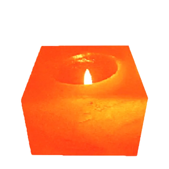 Geometric Himalayan pink salt candle holder handcrafted from authentic rock salt in Pakistan, natural tea light holder for home décor, gifts, retail, wholesale, and export.