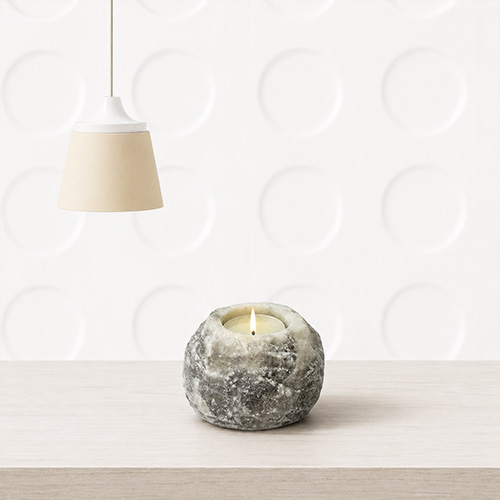 Natural Himalayan Salt Candle Holder Bulk placed on a white table with soft lighting, handmade stone candle holder for modern home décor and wholesale buyers.